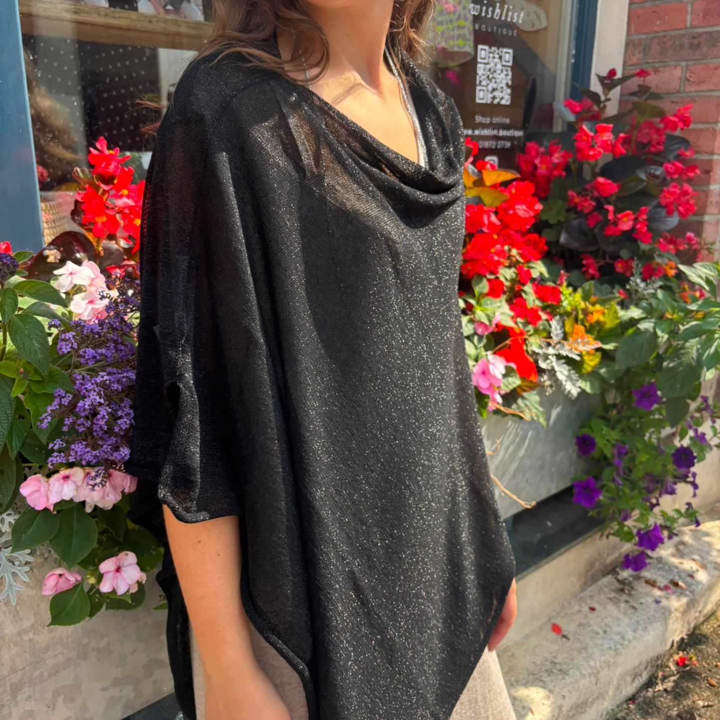 Sparkle Poncho Throwover - Black