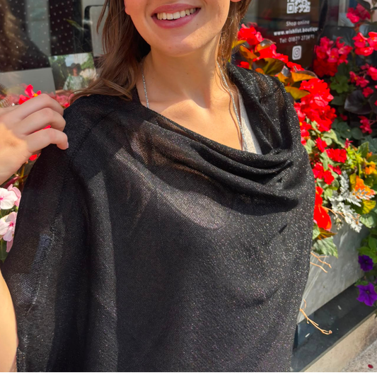 Sparkle Poncho Throwover - Black