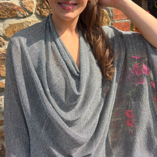 Sparkle Poncho Throwover - Grey