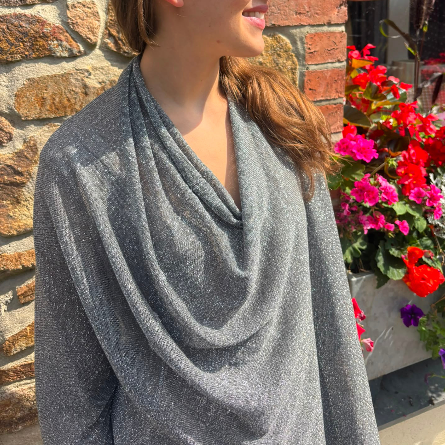 Sparkle Poncho Throwover - Grey