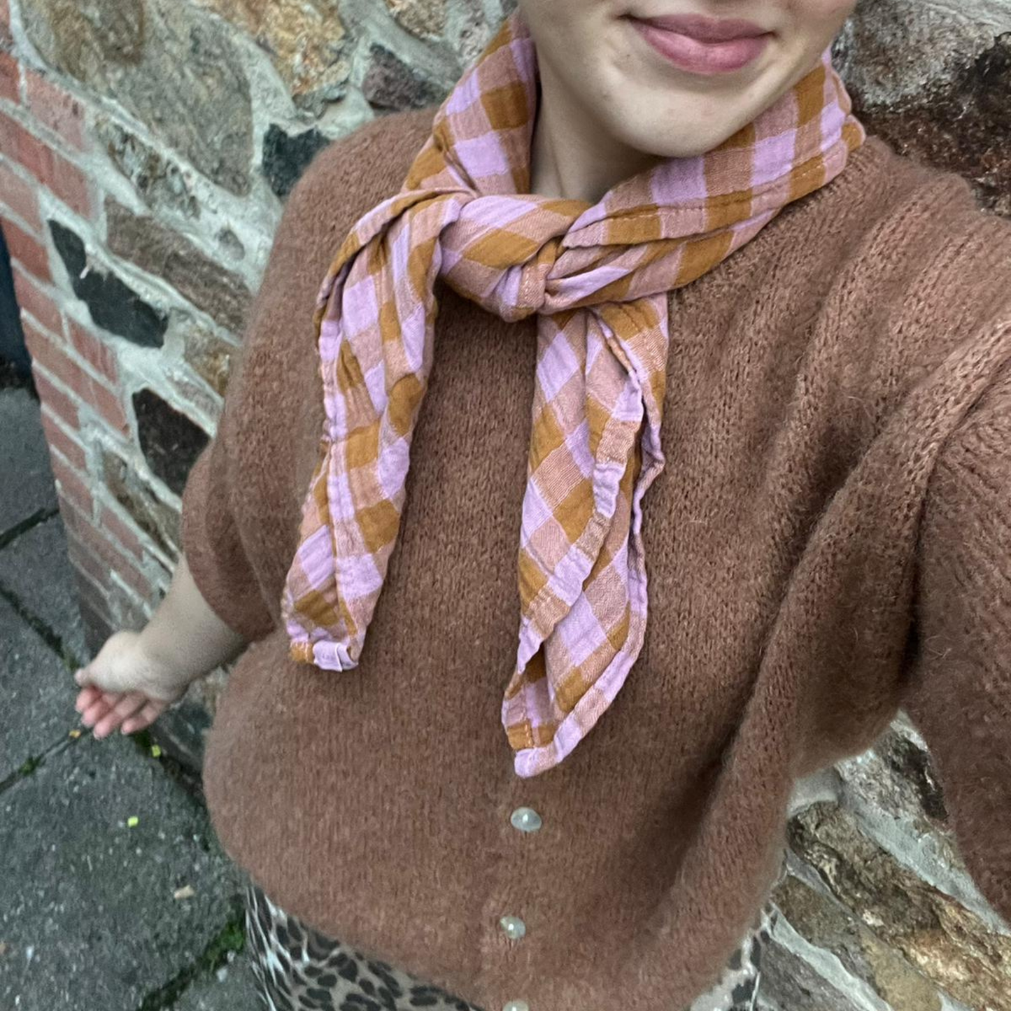 Square Scarf - Lilac and Caramel Gingham Check