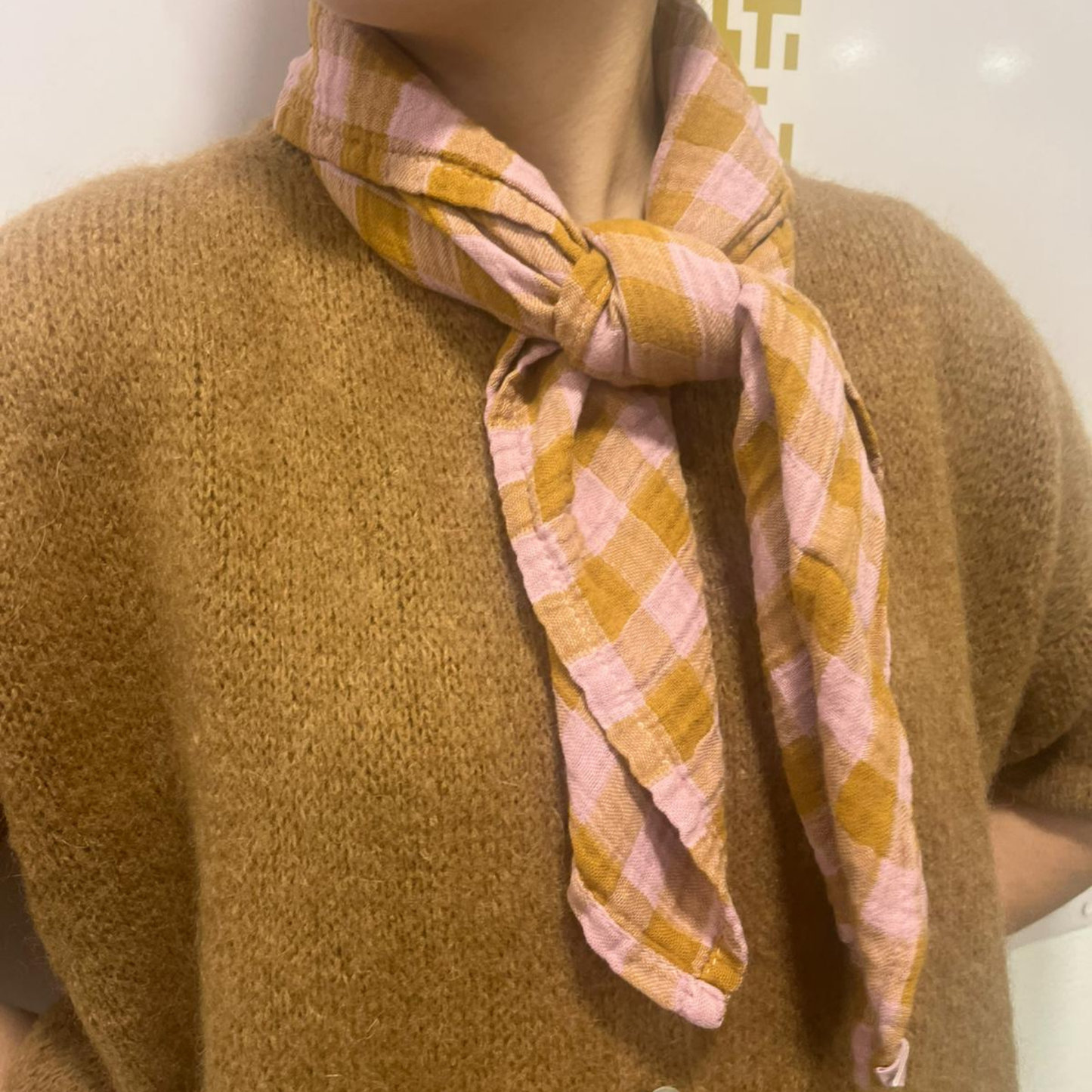 Square Scarf - Lilac and Caramel Gingham Check