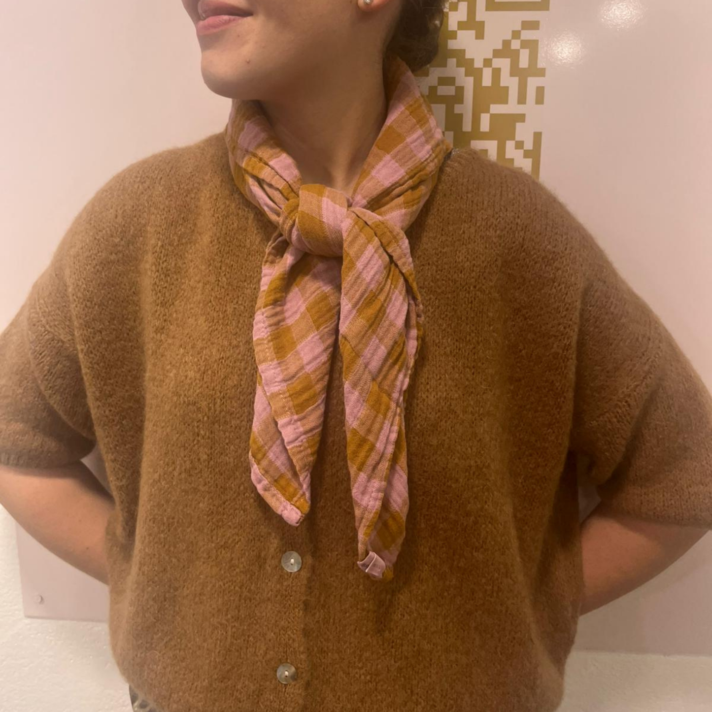 Square Scarf - Lilac and Caramel Gingham Check