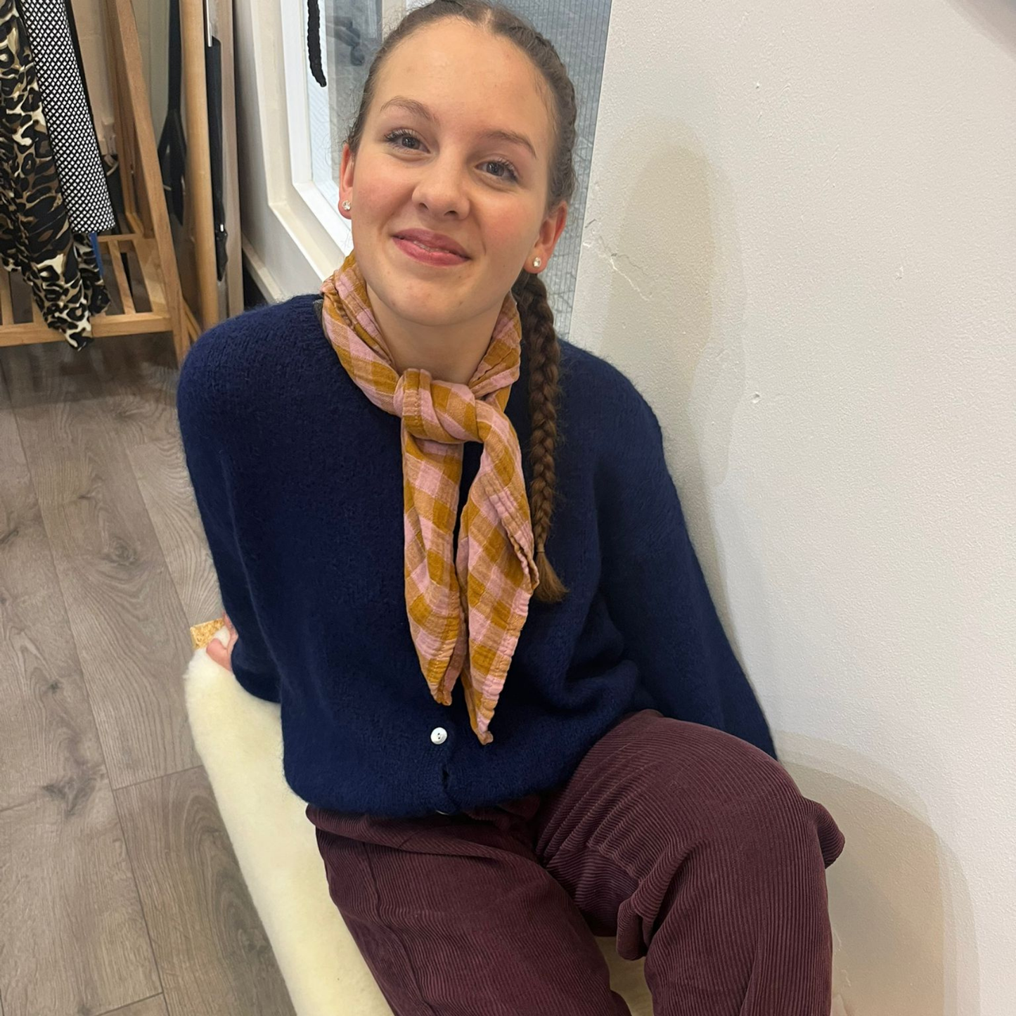 Square Scarf - Lilac and Caramel Gingham Check