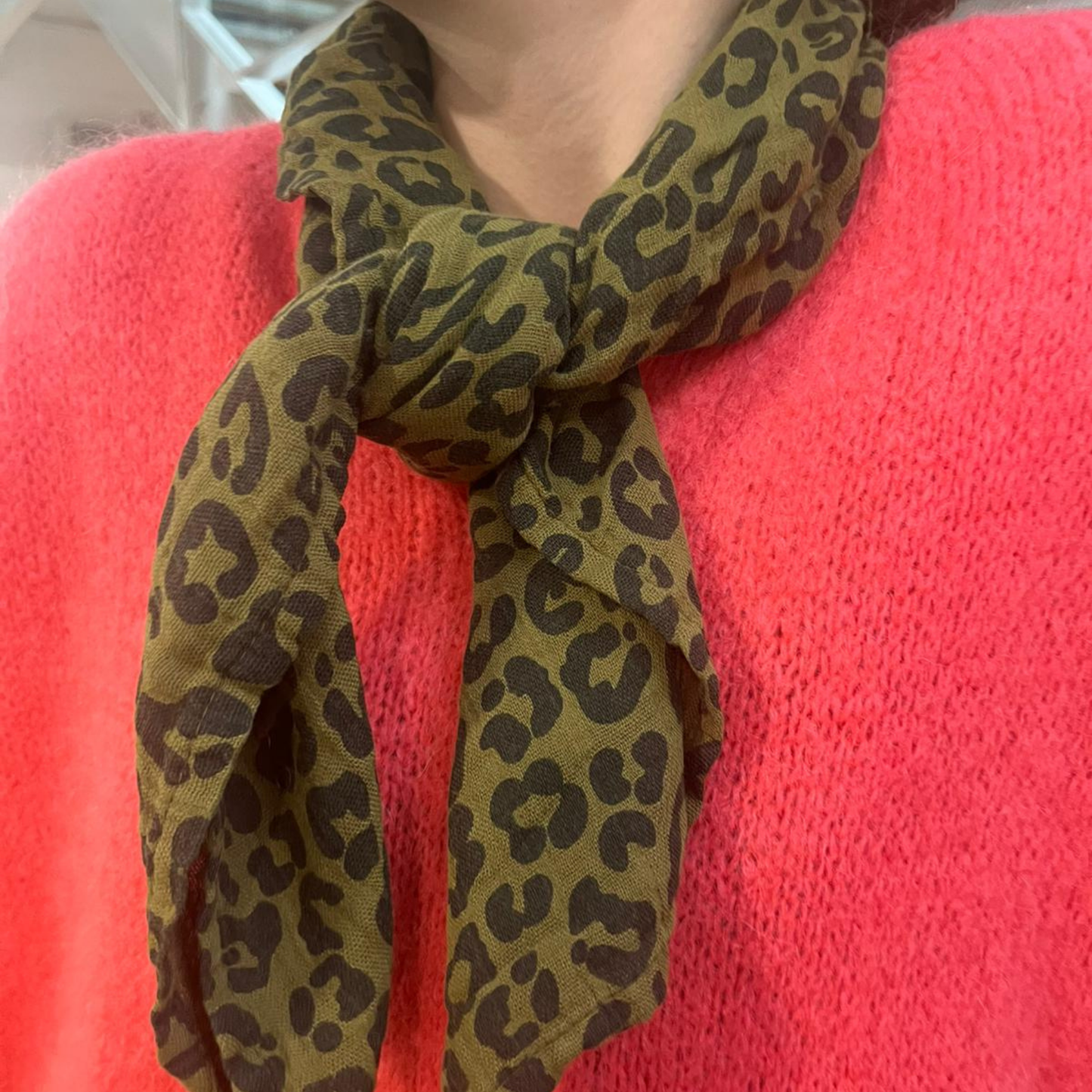 Square Scarf - Olive Green Leopard