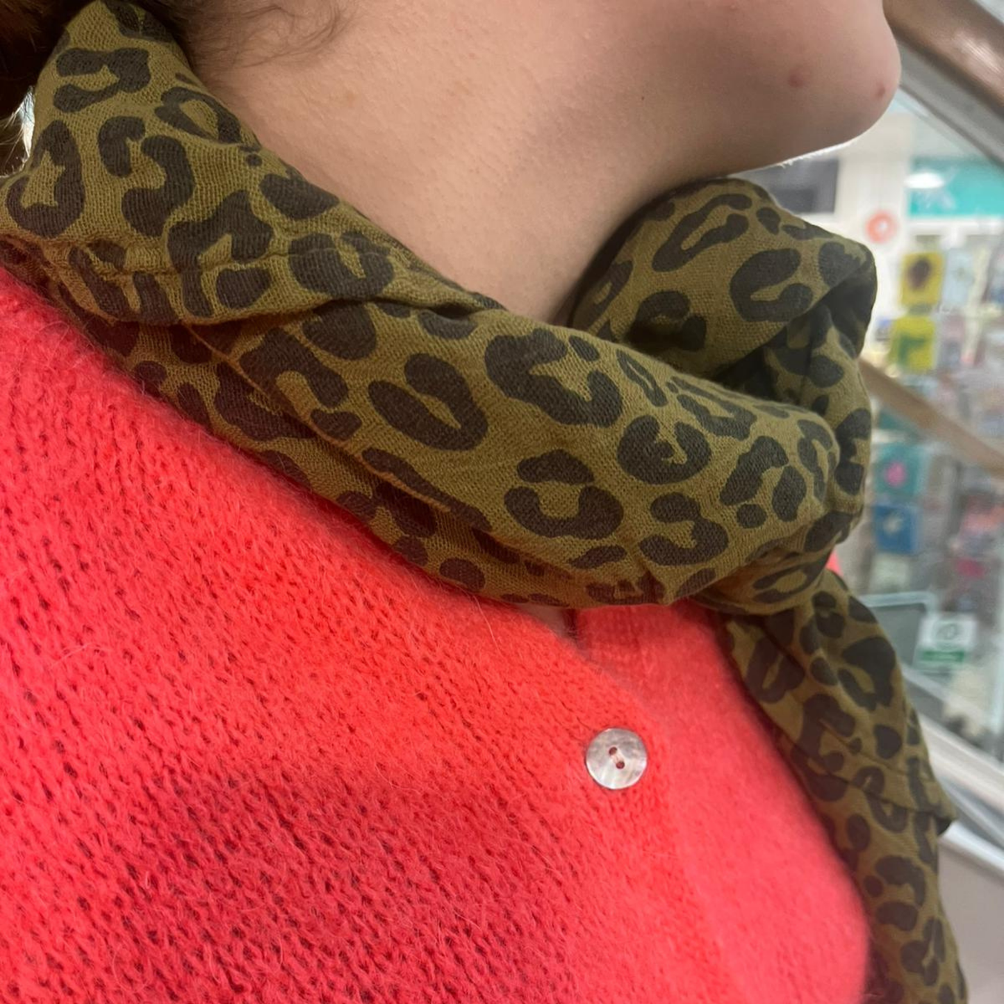 Square Scarf - Olive Green Leopard