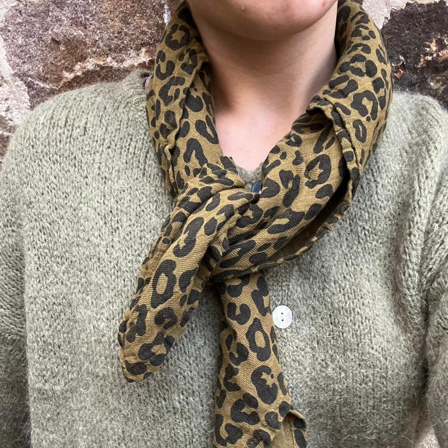 Square Scarf - Olive Green Leopard