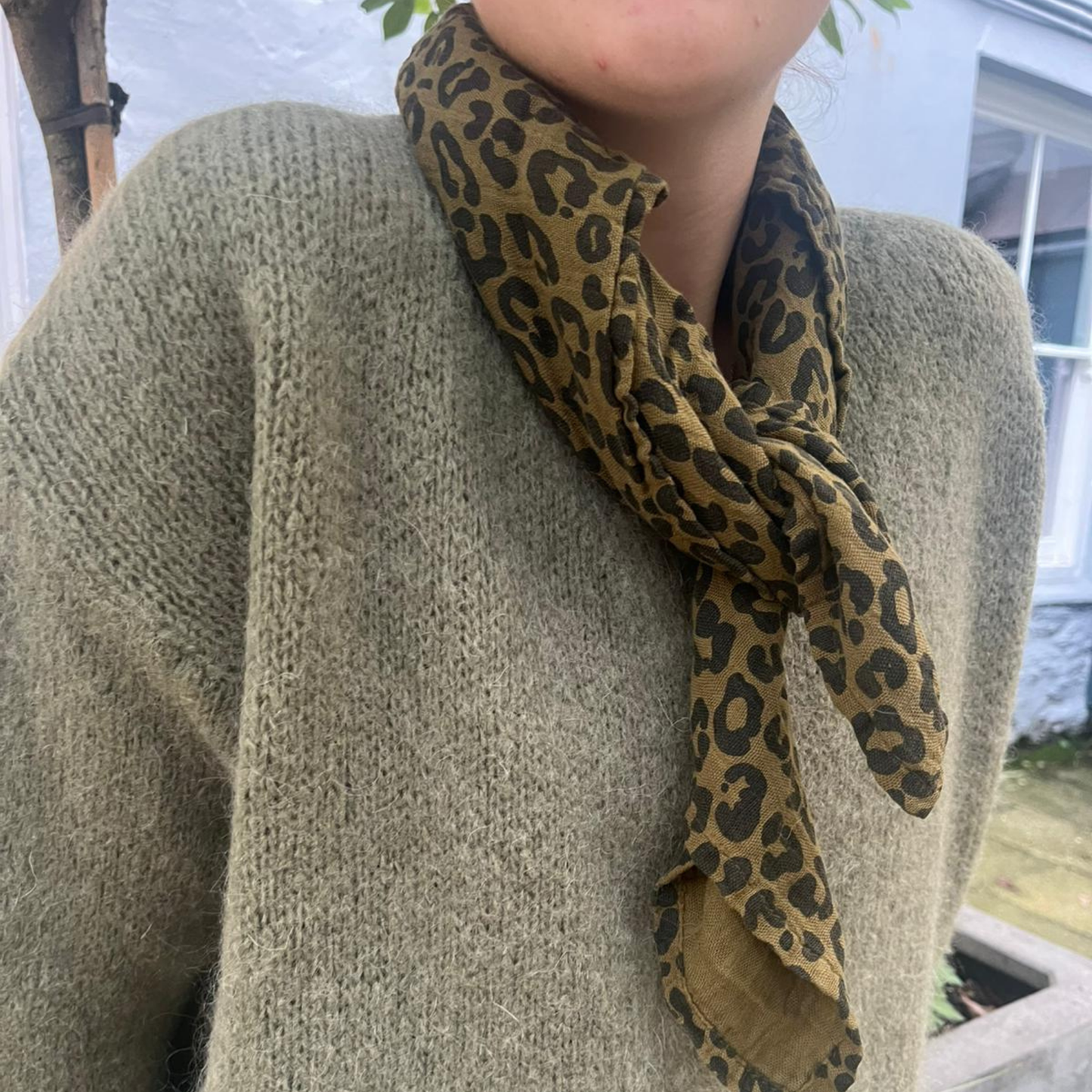 Square Scarf - Olive Green Leopard