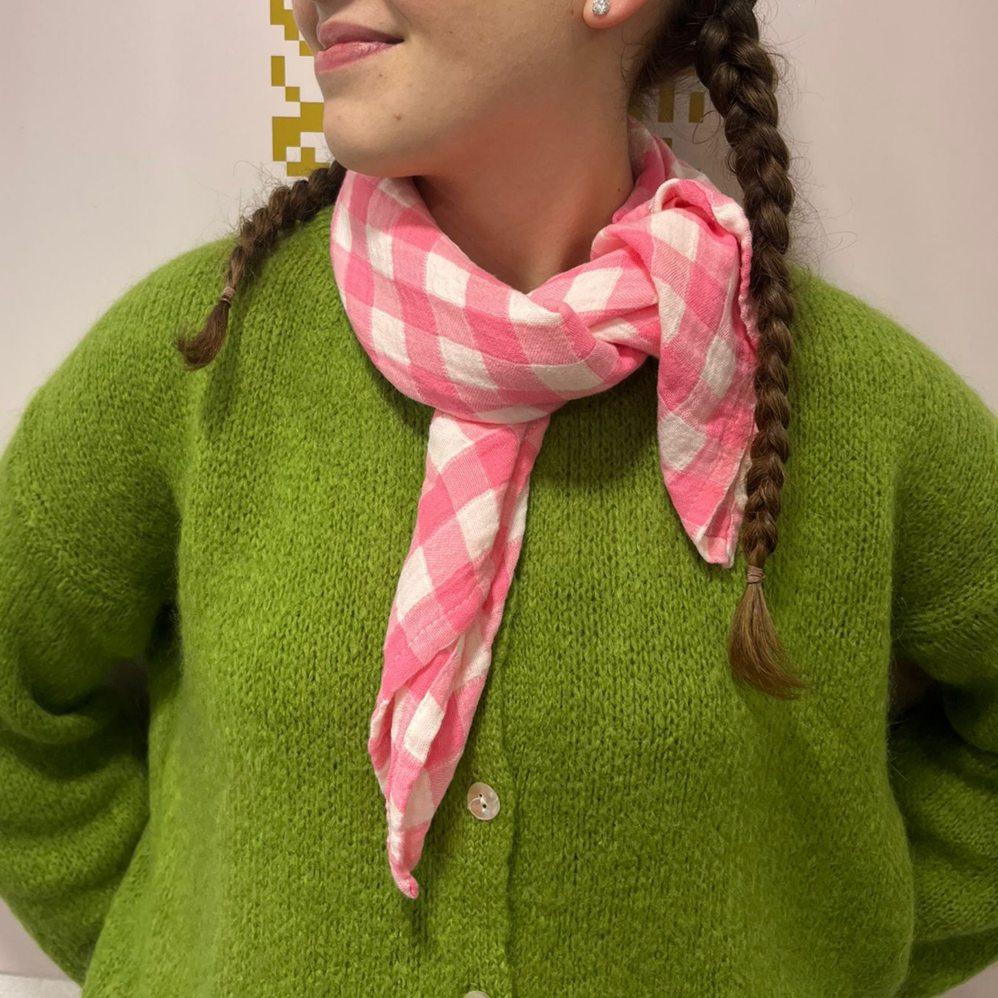 Square Scarf - Pink Gingham Check
