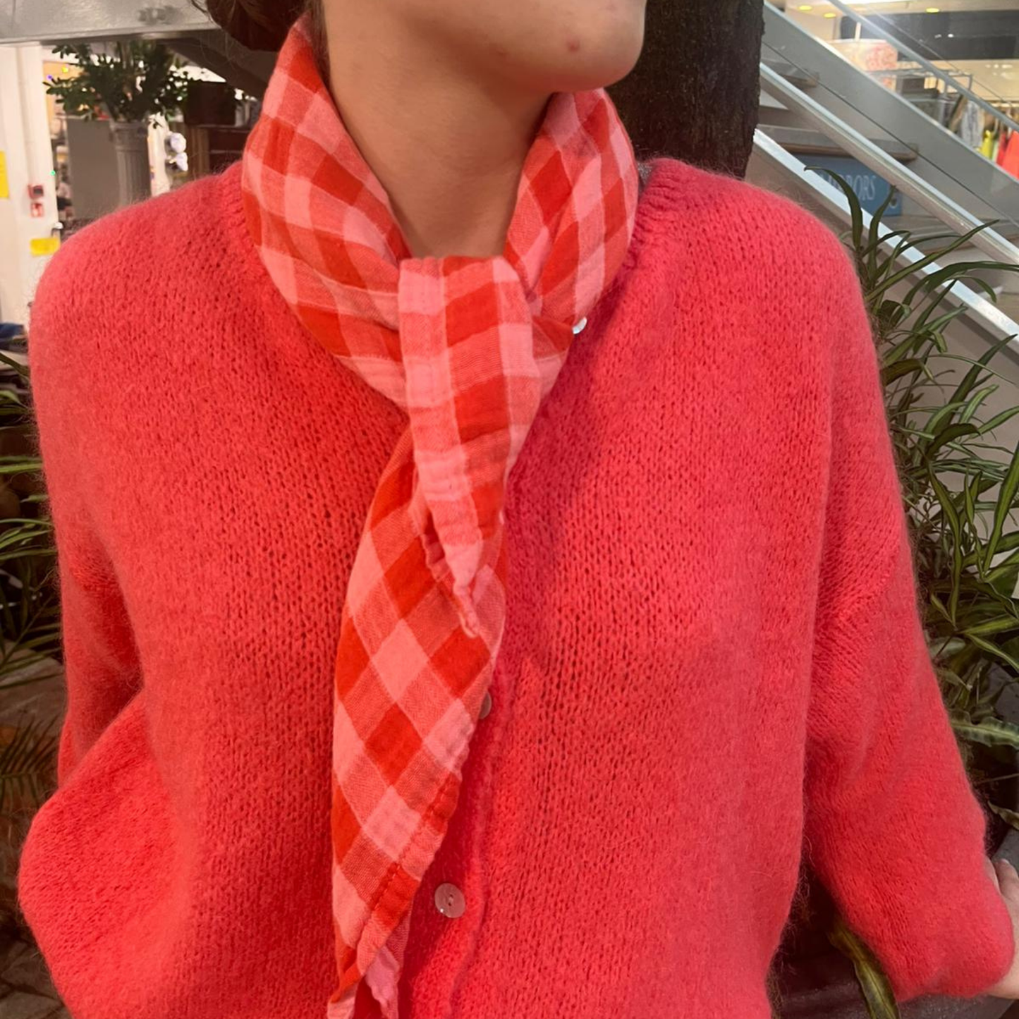 Square Scarf - Red and Pink Gingham Check
