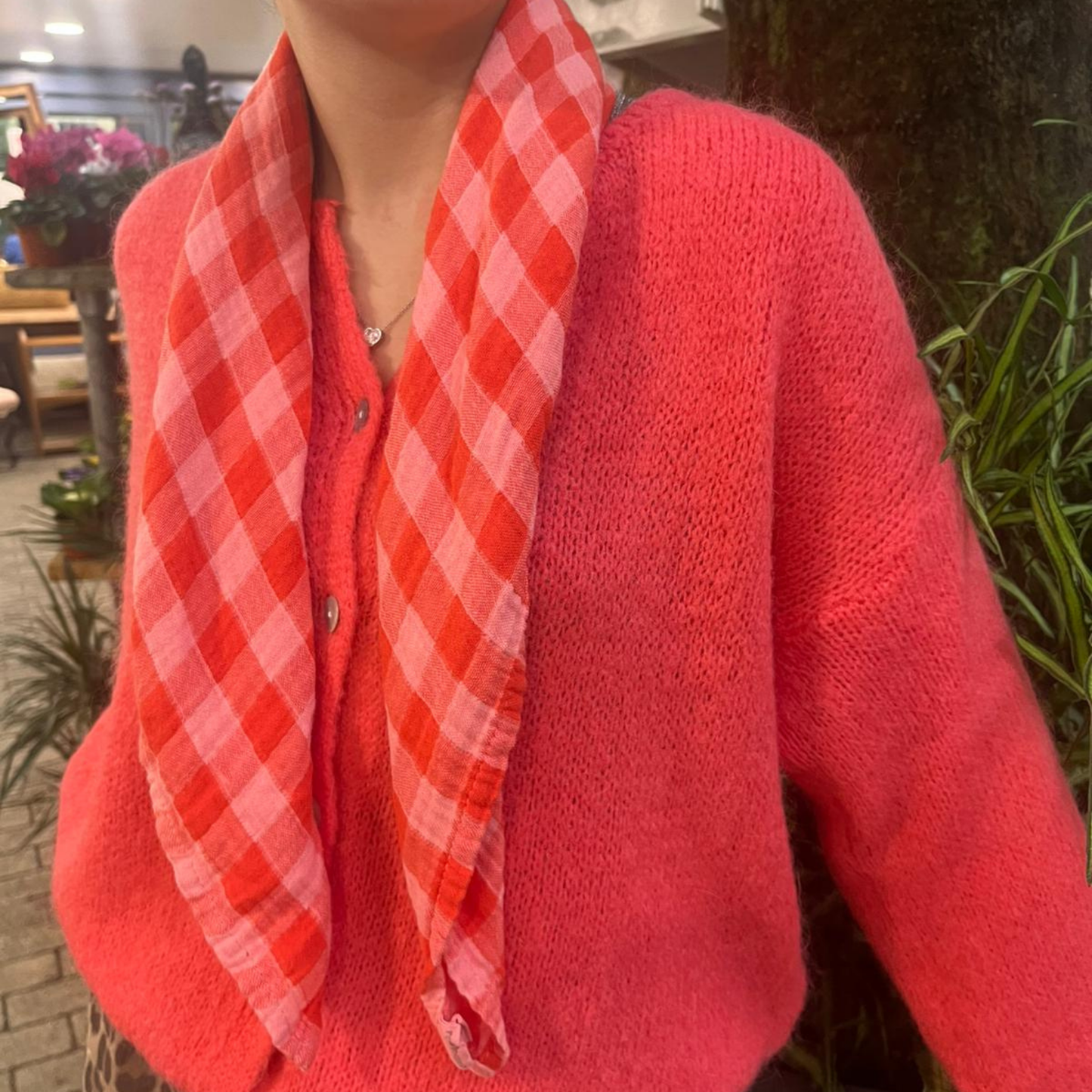 Square Scarf - Red and Pink Gingham Check