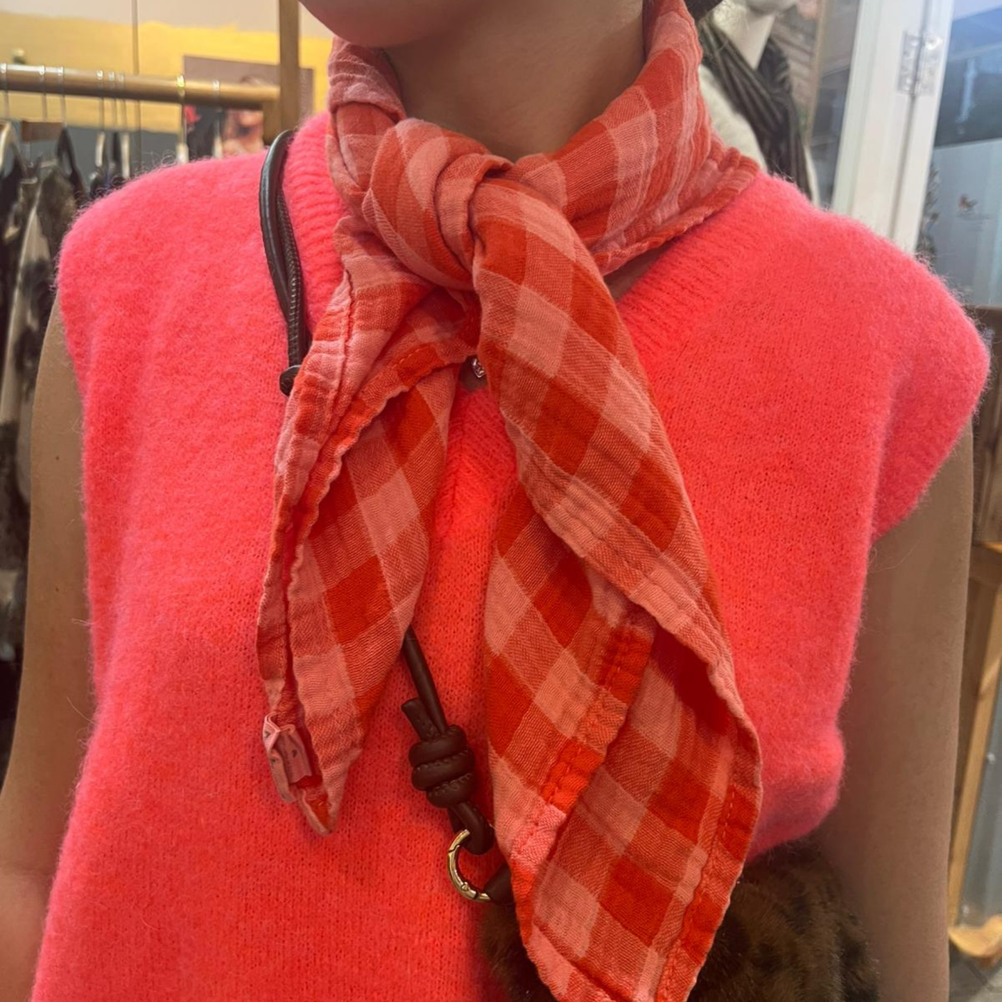 Square Scarf - Red and Pink Gingham Check