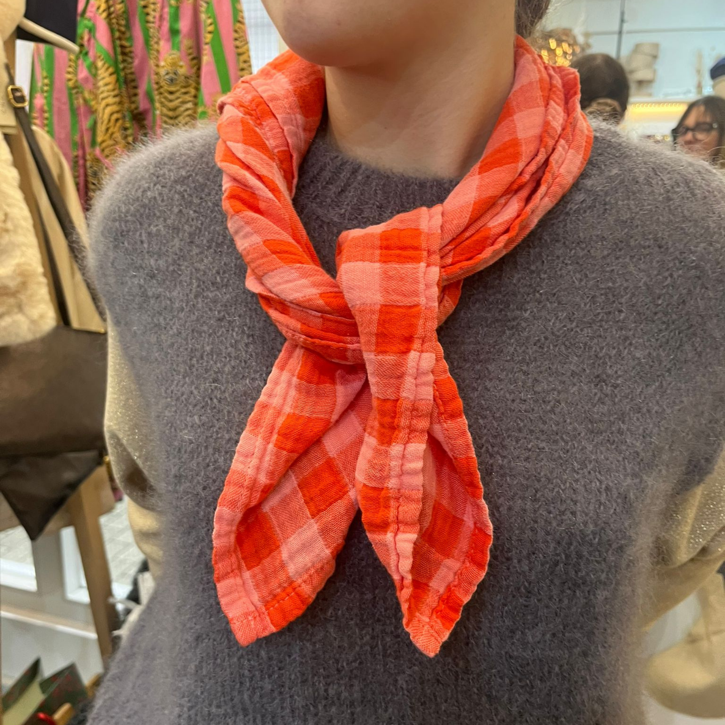 Square Scarf - Red and Pink Gingham Check