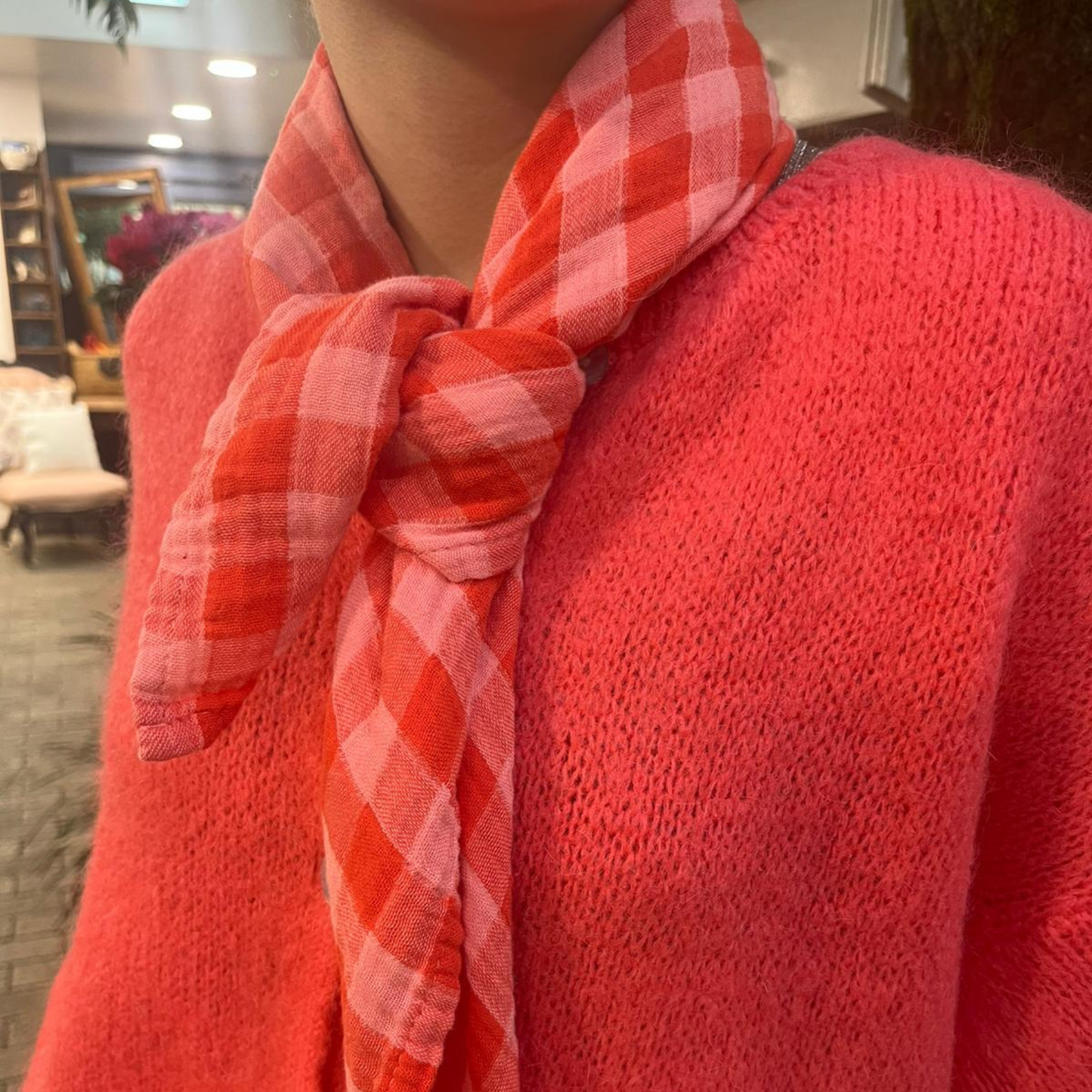 Square Scarf - Red and Pink Gingham Check