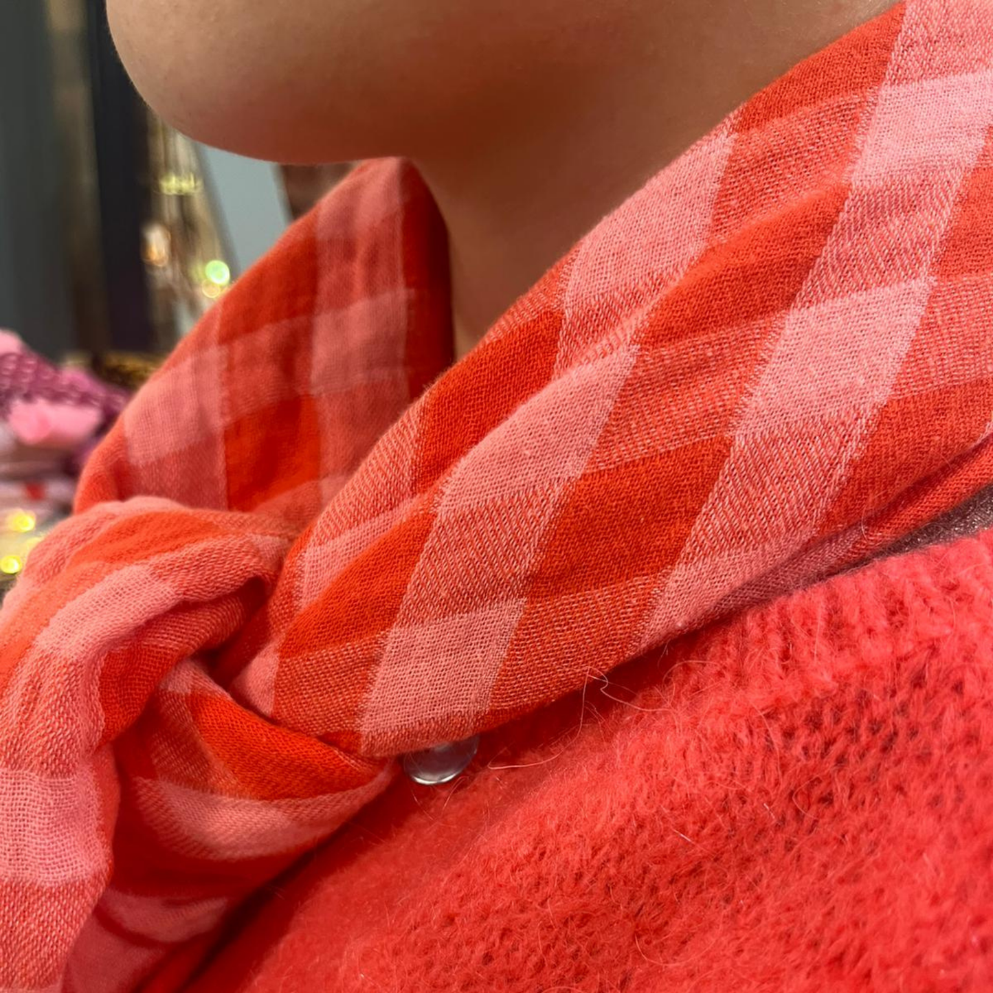 Square Scarf - Red and Pink Gingham Check
