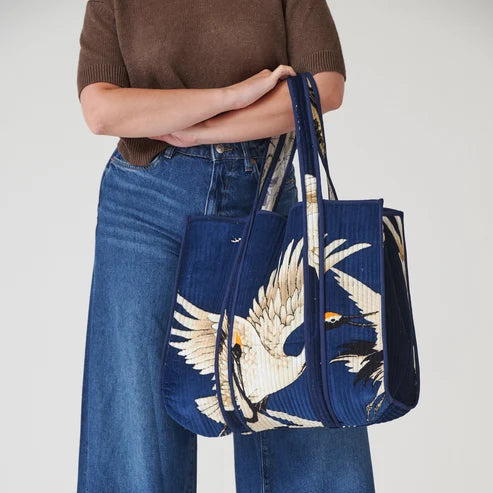 Velvet Tote Bag - Stork Navy