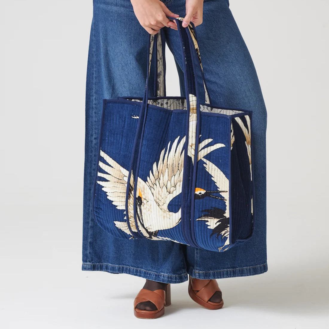 Velvet Tote Bag - Stork Navy