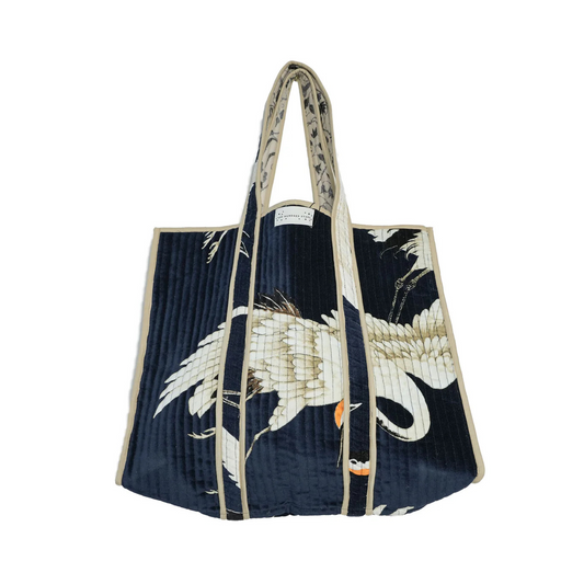 One Hundred Stars Velvet Tote Bag - Stork Navy