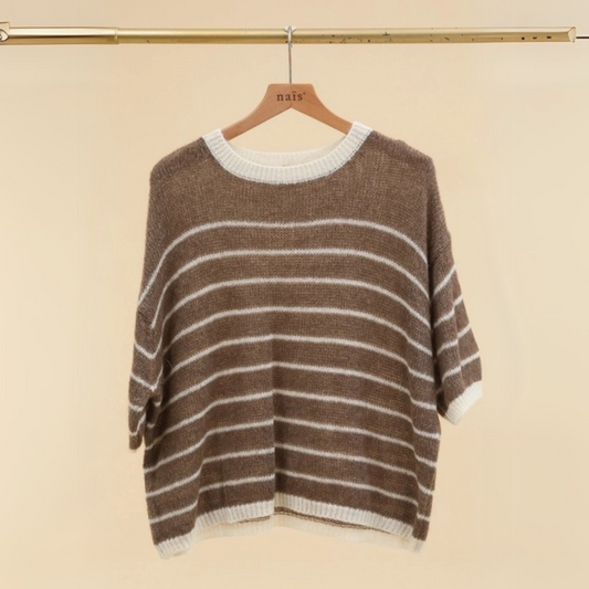 NAÏS Mohair Blend Short Sleeve Jumper - Taupe Stripe