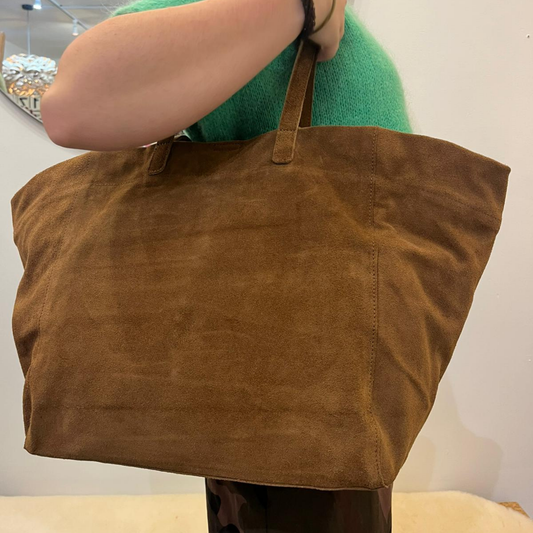 Suede Slouch Bag - Tan