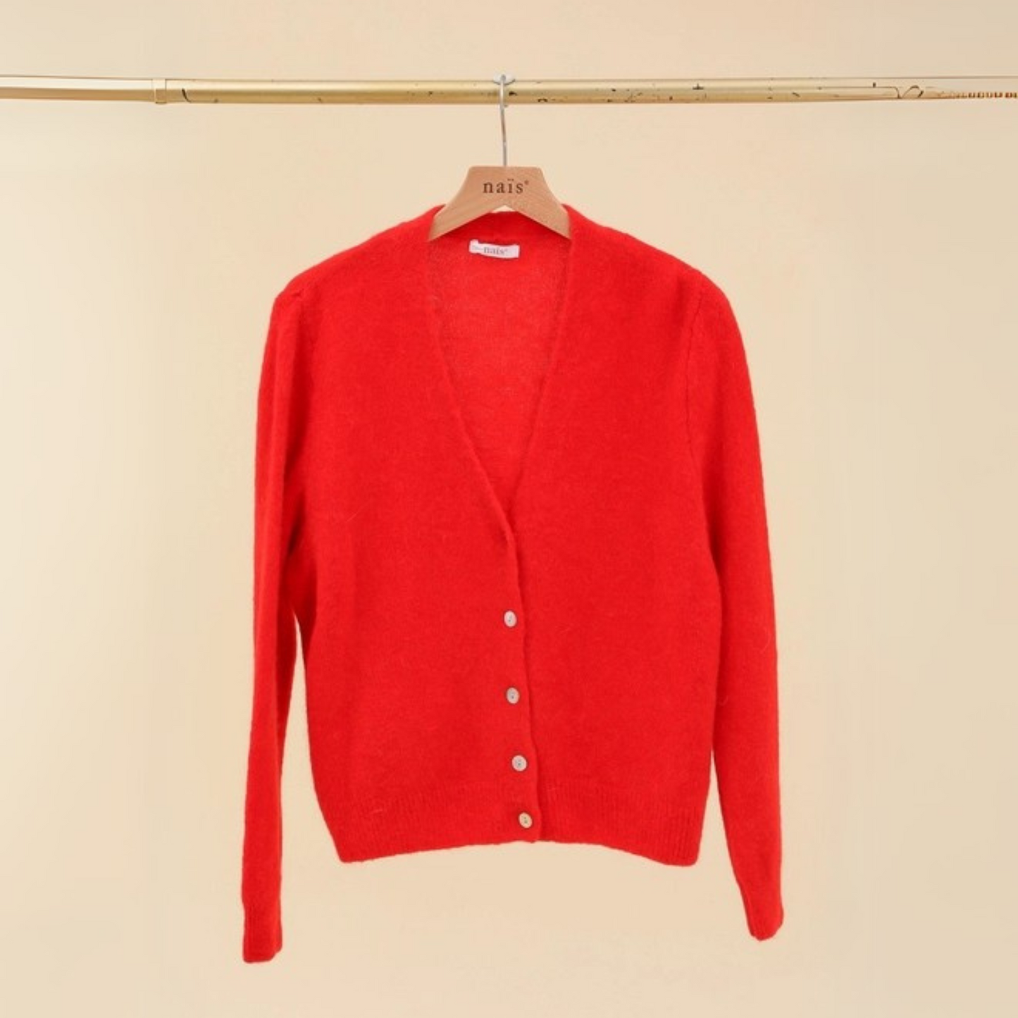 NAÏS Super Fine Alpaca Blend V Neck Cardigan - Red