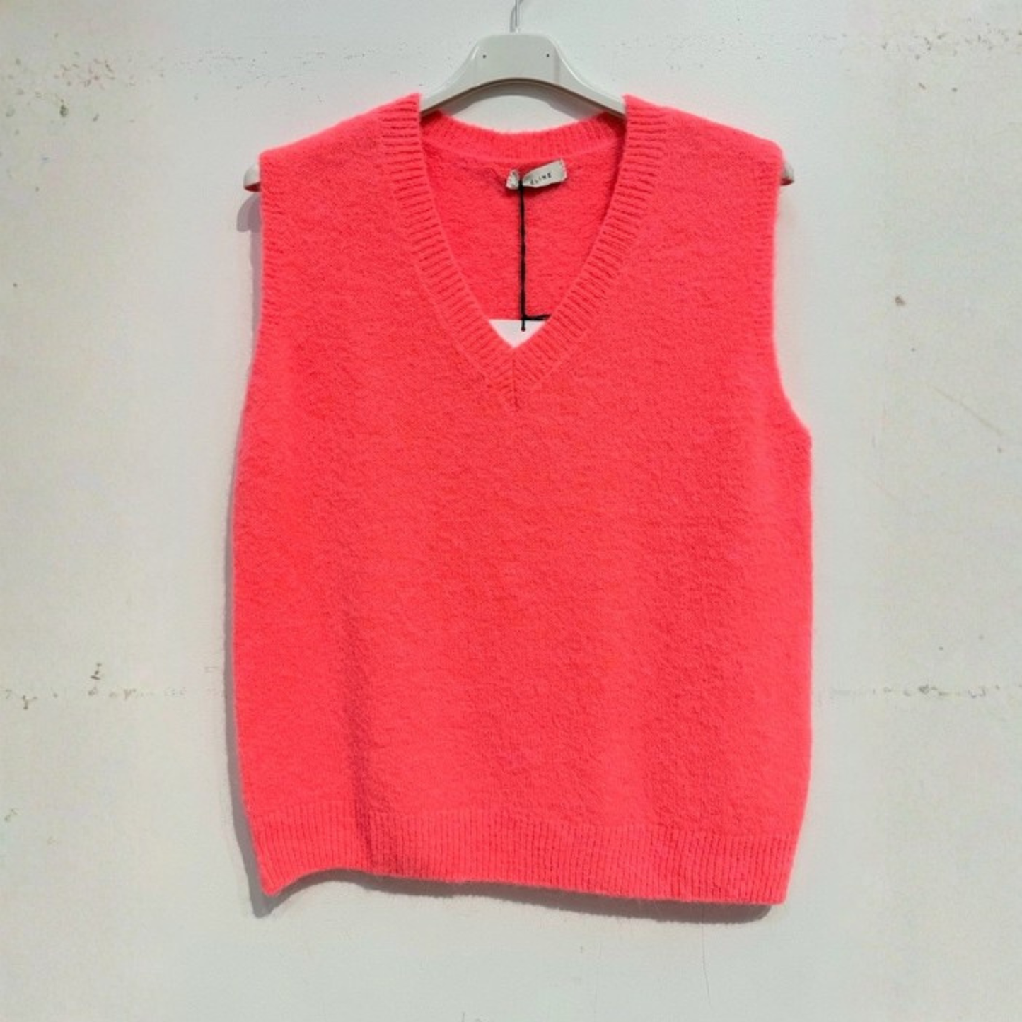 Alpaca Blend Sleeveless Knit Vest - Neon Coral