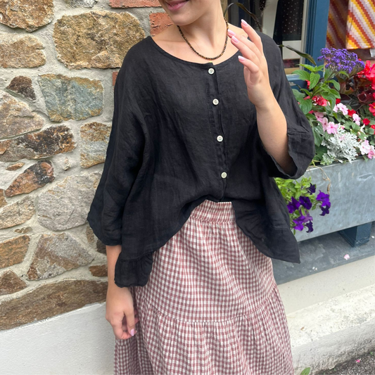 Tiered Gingham Check Skirt - Dusty Rose