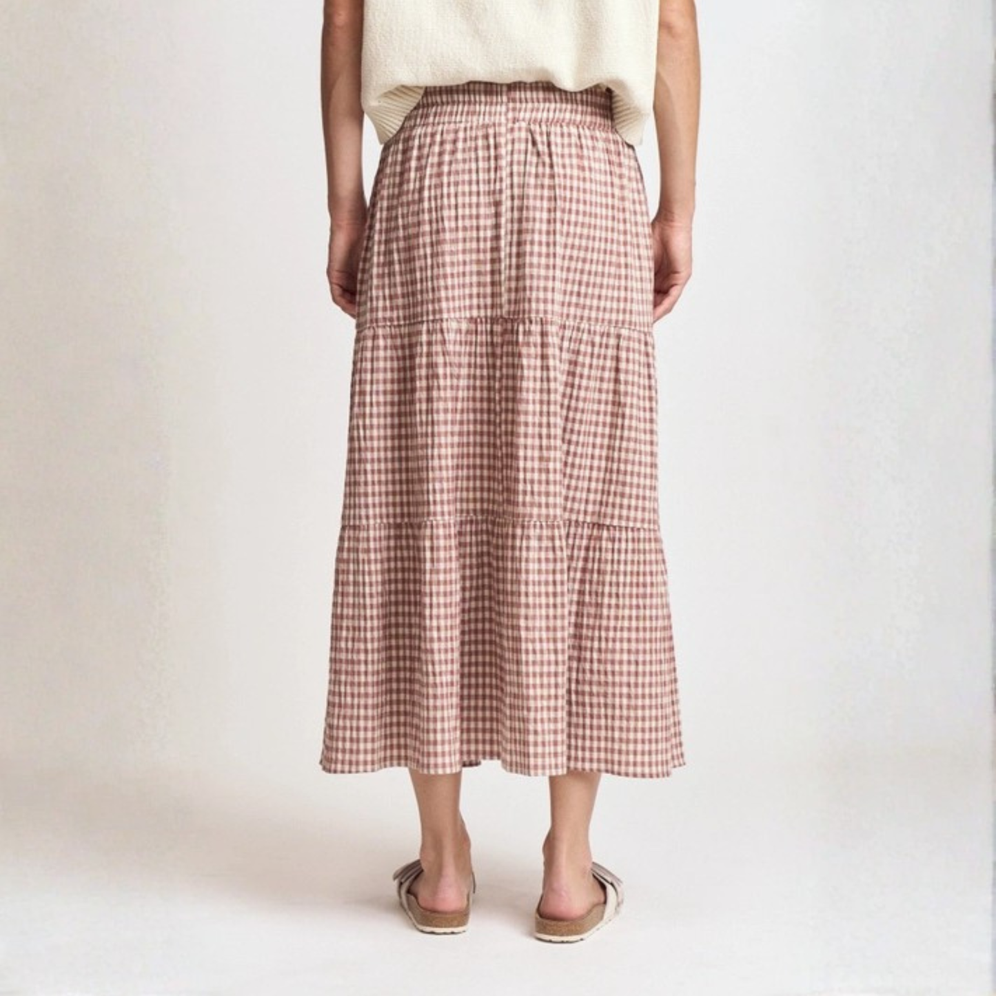 Tiered Gingham Check Skirt - Dusty Rose