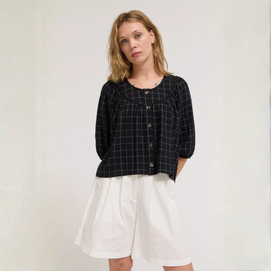 Cotton Gauze Top - Grid Check