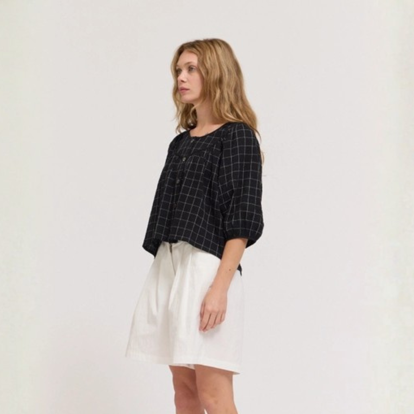 Cotton Gauze Top - Grid Check