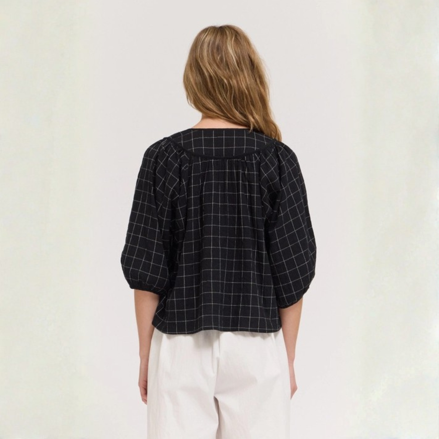 Cotton Gauze Top - Grid Check