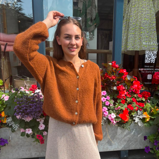 Mohair Blend Button Through Cardigan - Toffee