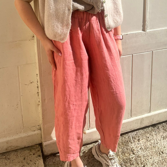Melina Linen Barrel Trousers - Candy Rose