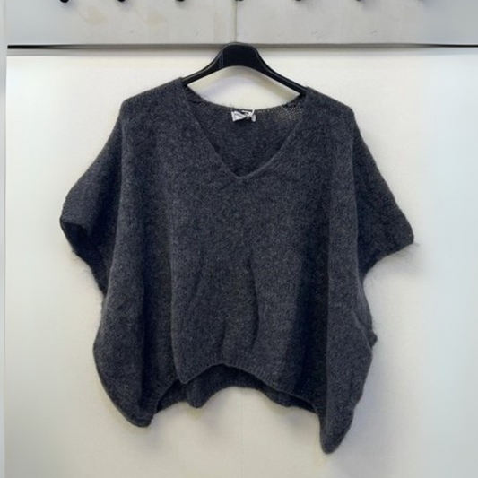 Drop Shoulder Mohair Blend Tank Top - Charcoal