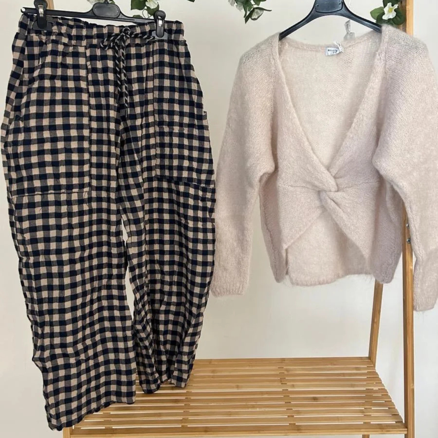 Gingham Checked Trousers - Navy