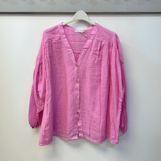 Cotton V Neck Shirt - Pink