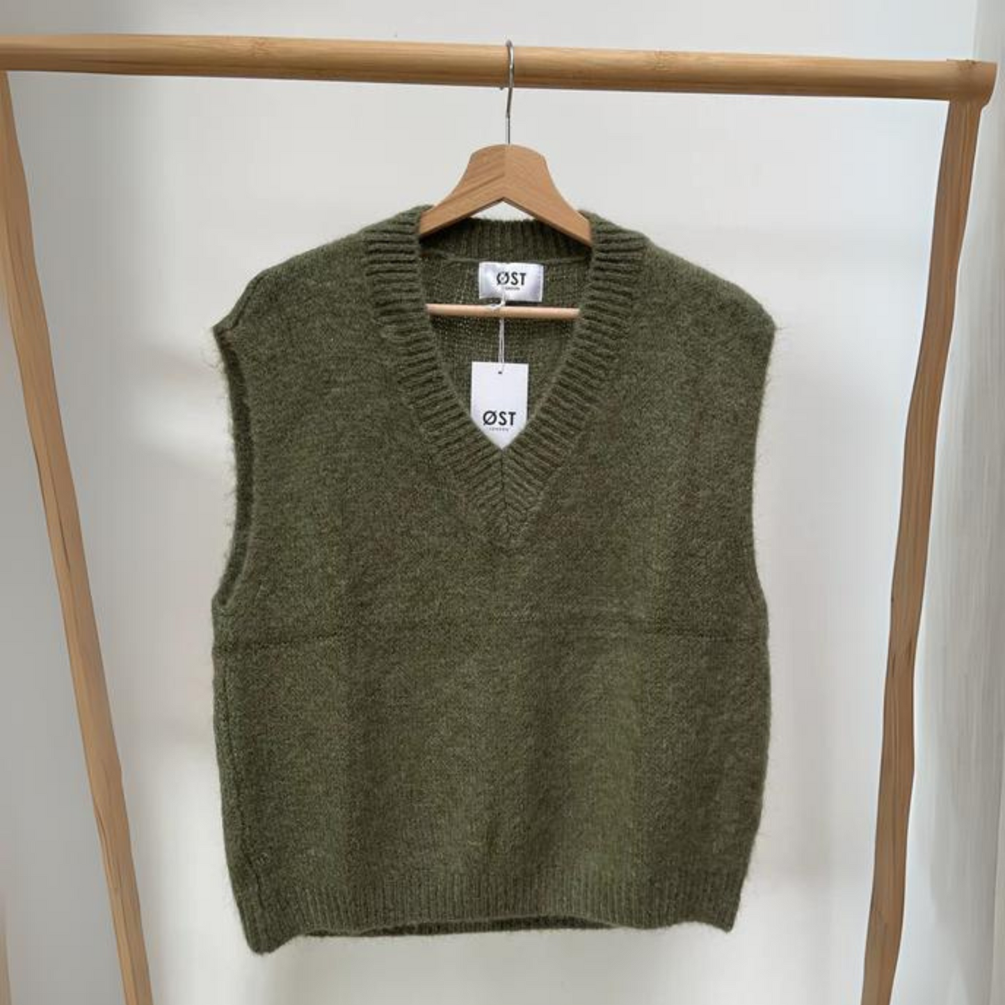 OST London Tessa Knitted Mohair Vest - Khaki