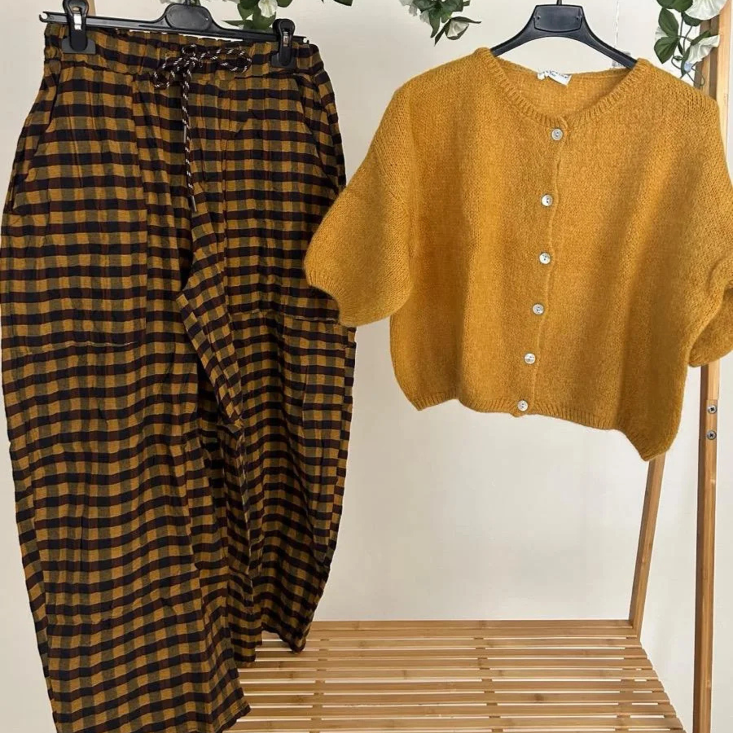 Gingham Checked Trousers - Mustard