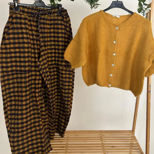 Gingham Checked Trousers - Mustard