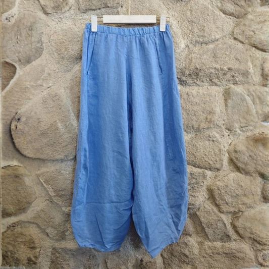 Linen Barrel Leg Trousers - Azure Blue