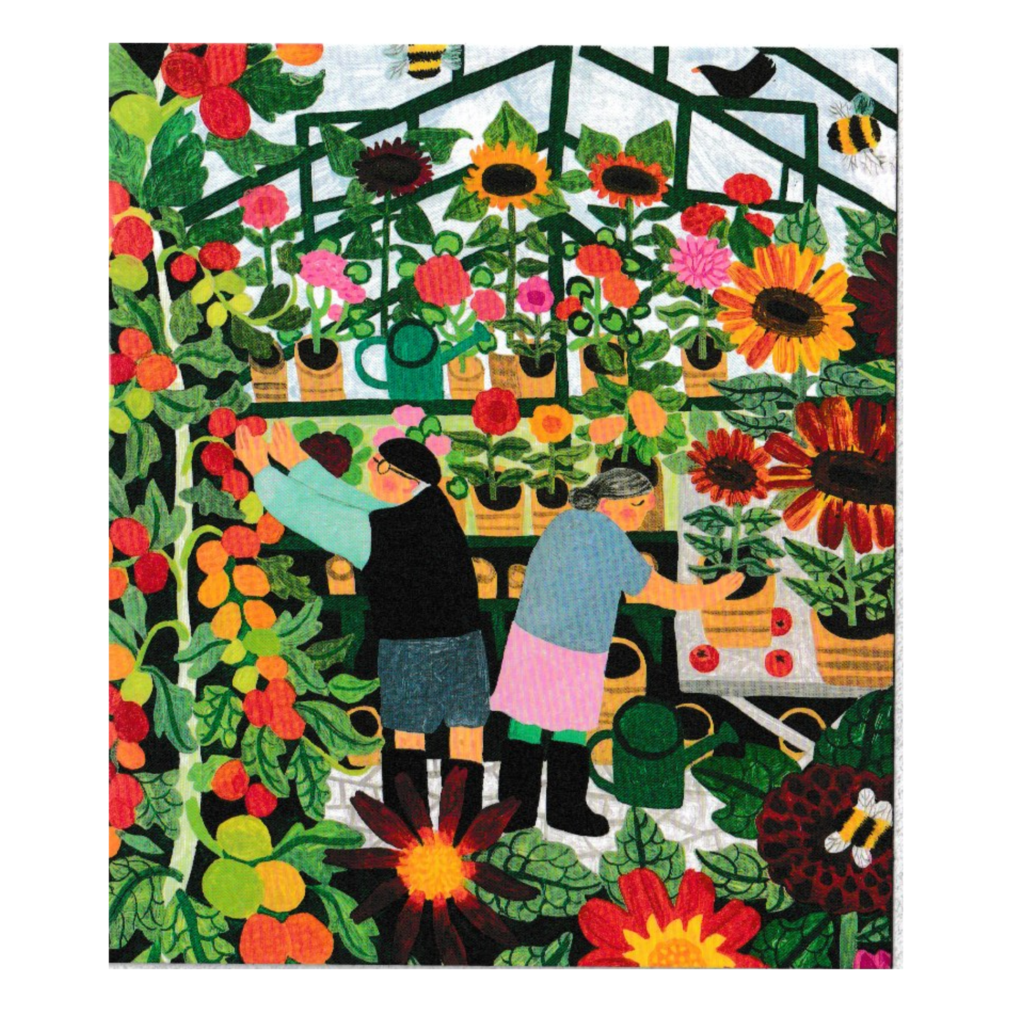 Greetings Card - Pottering in the Greenhouse