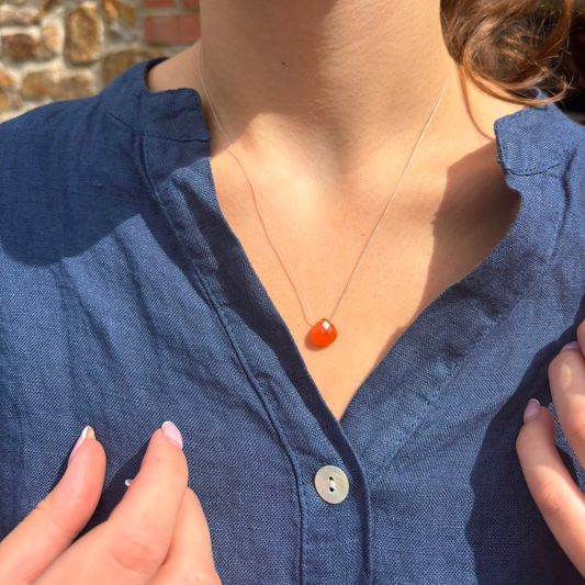 Silk Cord Birthstone Necklace - July Carnelian