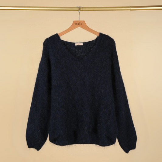 Mohair Blend V Neck Jumper - Black