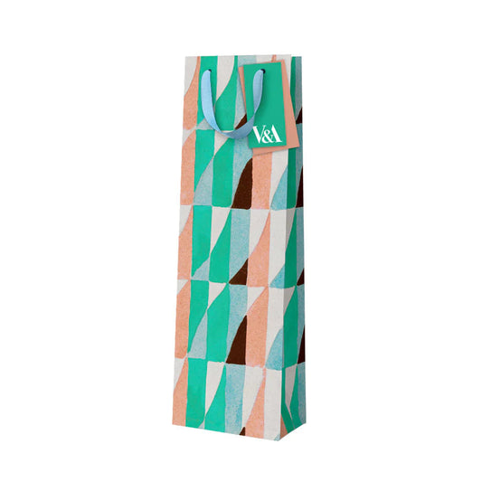 Bottle Gift Bag - Turquoise Geometric Pattern
