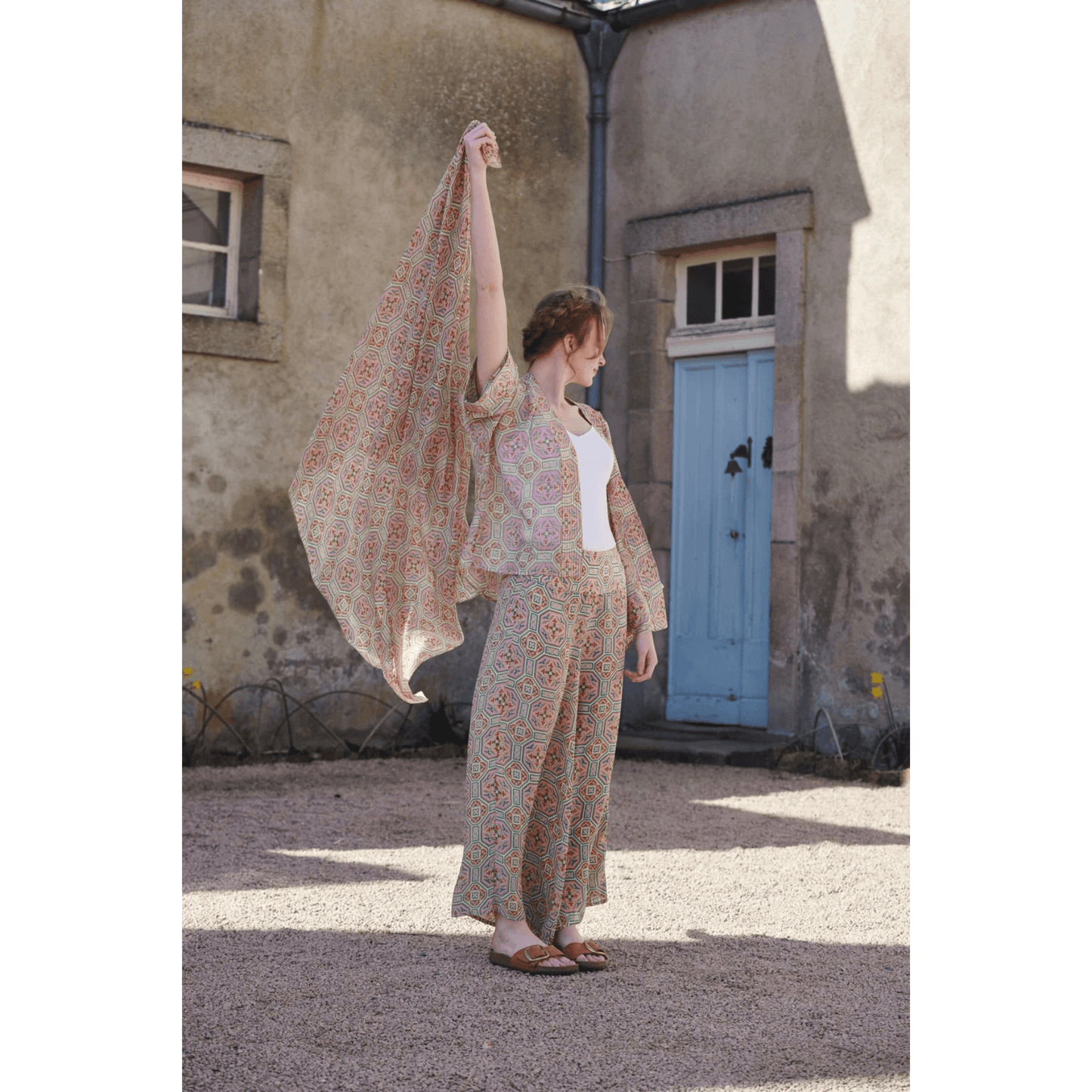 One Hundred Stars Palazzo Pant - Vintage Tiles Pink