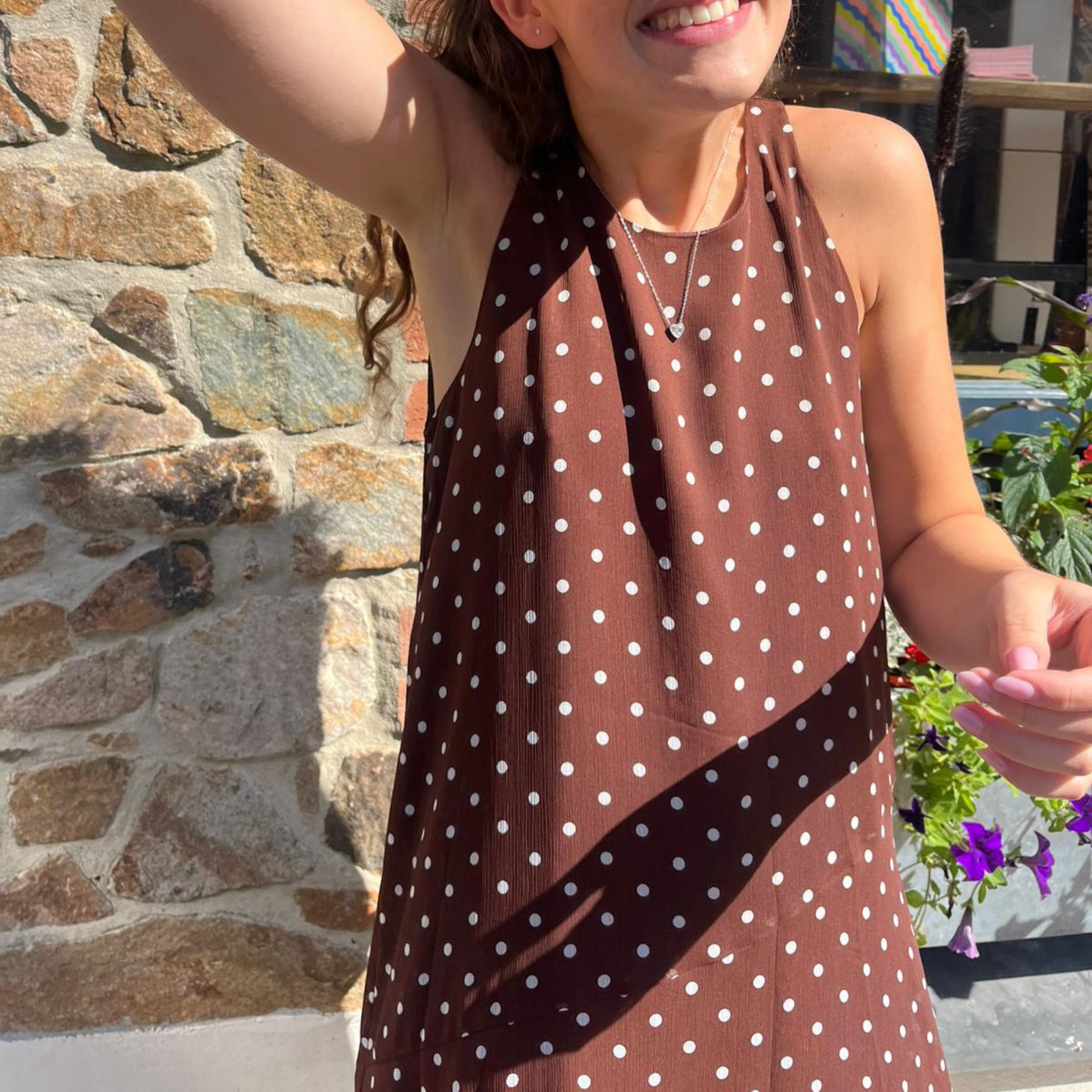 Vivian Chiffon Dress - Espresso Polka Dot