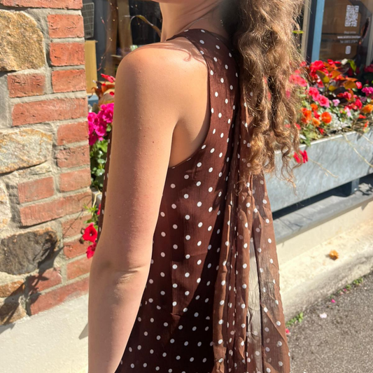 Vivian Chiffon Dress - Espresso Polka Dot