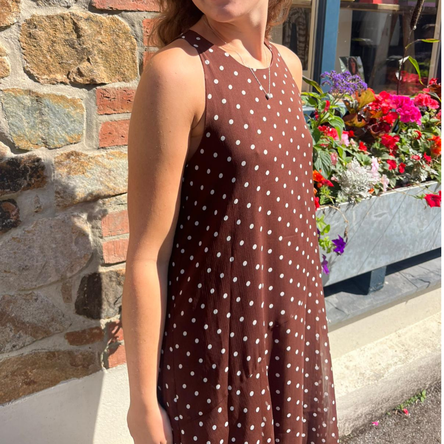 Vivian Chiffon Dress - Espresso Polka Dot