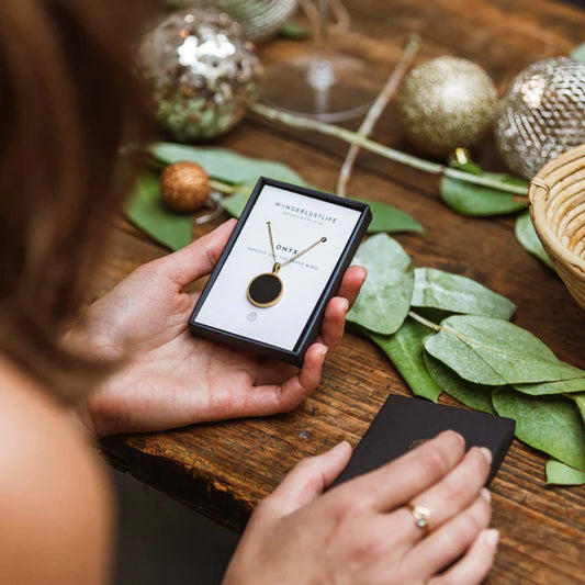 Fine Gold Chain Porthole Necklace - Black Onyx