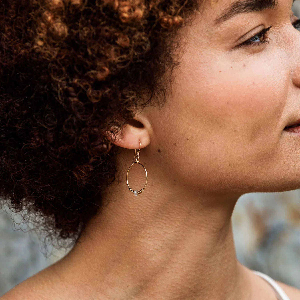 Gold Hoop Earrings - Labradorite